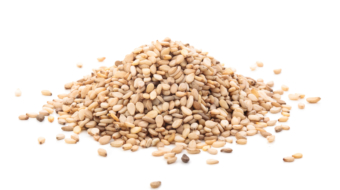 Pile of white sesame isolated on white background.