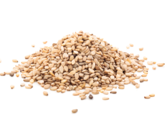 Pile of white sesame isolated on white background.